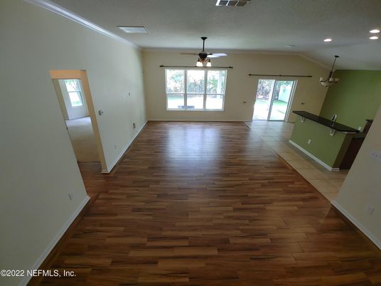Empty room, Interior, Recessed Lighting, Wood Texture Flooring