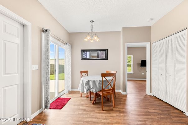Dining room, Interior, Pendant Lights, Wood Texture Flooring