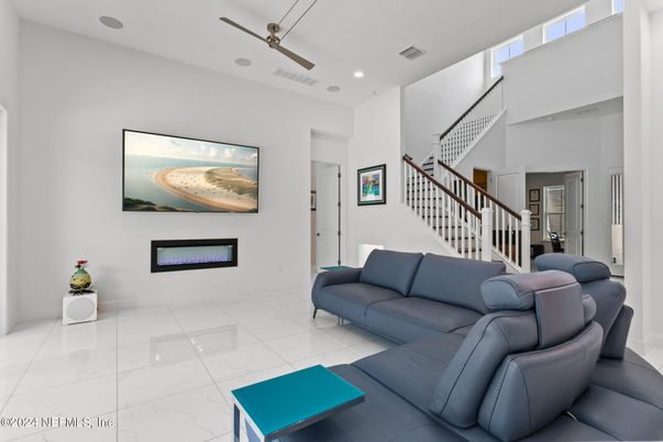Fireplace, Interior, Living room, Marble, Recessed Lighting