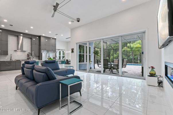 Dining room, Interior, Kitchen, Living room, Marble, Recessed Lighting, Stainless Steel Appliances