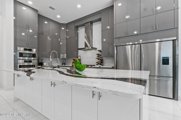 Interior, Kitchen, Marble, Recessed Lighting, Stainless Steel Appliances