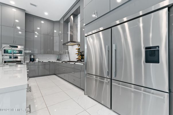Interior, Kitchen, Marble, Recessed Lighting, Stainless Steel Appliances