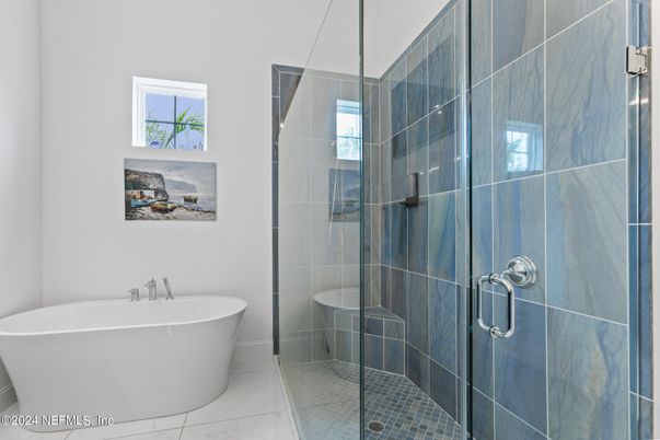 Bathroom, Free Standing Baths, Glass Shower, Interior, Marble