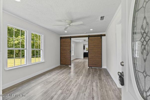 Empty room, Interior, Recessed Lighting, Wood Texture Flooring