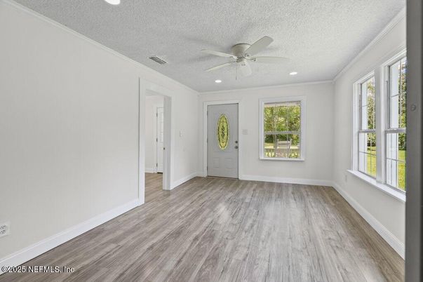 Empty room, Interior, Recessed Lighting, Wood Texture Flooring