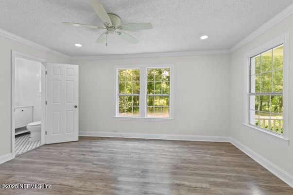 Bathroom, Empty room, Interior, Recessed Lighting, Wood Texture Flooring