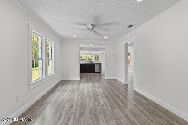 Empty room, Interior, Recessed Lighting, Wood Texture Flooring