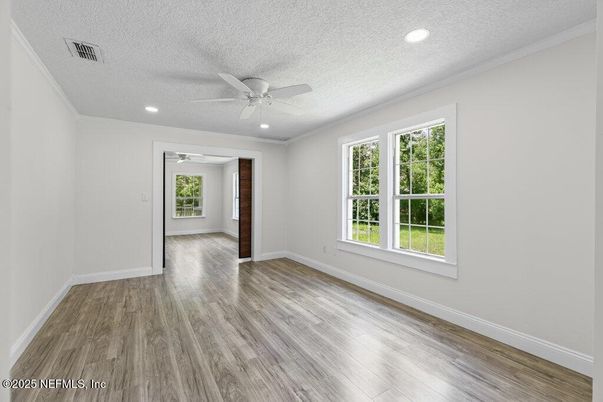 Empty room, Interior, Recessed Lighting, Wood Texture Flooring