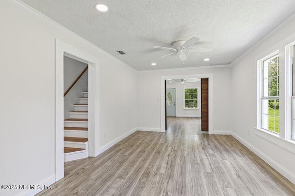 Empty room, Interior, Recessed Lighting, Wood Texture Flooring