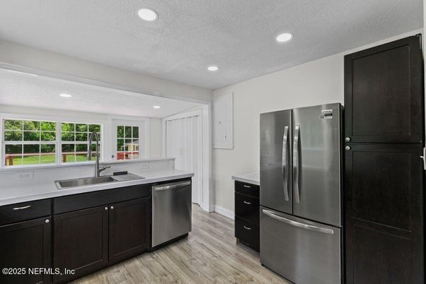 Interior, Kitchen, Recessed Lighting, Wood Texture Flooring