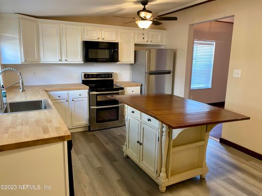 Interior, Kitchen, Stainless Steel Appliances, Wood Texture Flooring