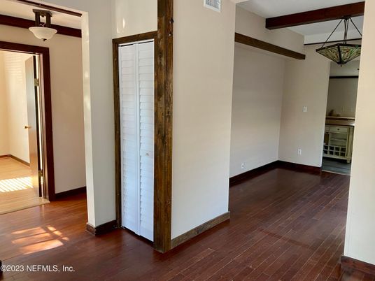 Empty room, Interior, Pendant Lights, Wooden Beams, Wood Texture Flooring