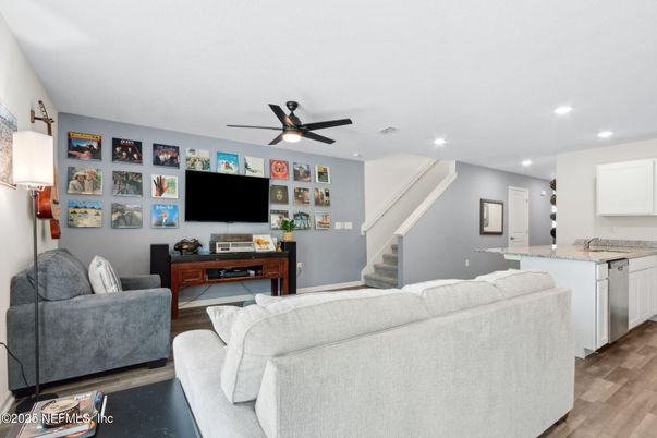 Interior, Living room, Recessed Lighting, Wood Texture Flooring