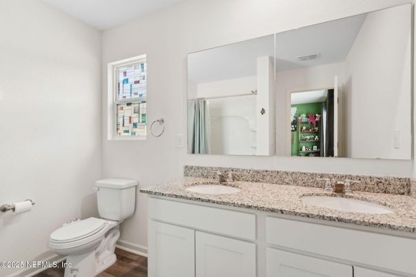 Bathroom, Dual Sink Vanities, Interior, Wood Texture Flooring