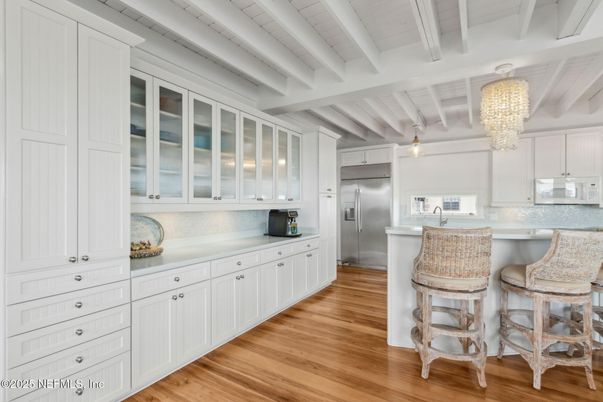 Chandelier, Interior, Kitchen, Stainless Steel Appliances, Wood Texture Flooring
