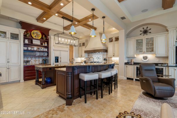 Interior, Kitchen, Pendant Lights, Recessed Lighting, Stainless Steel Appliances, Wooden Beams