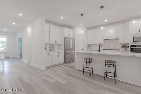 Interior, Kitchen, Pendant Lights, Recessed Lighting, Wood Texture Flooring