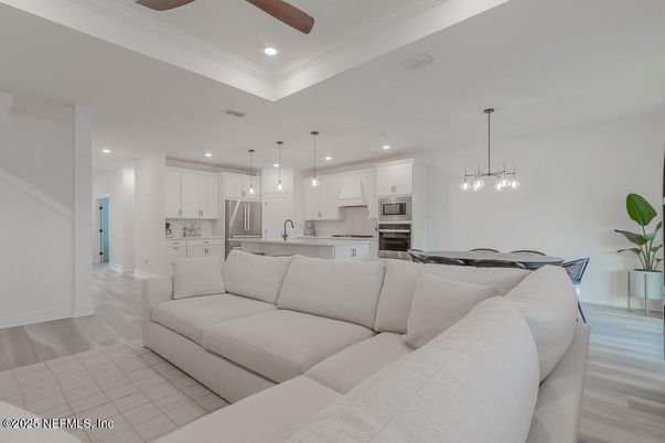 Interior, Kitchen, Living room, Pendant Lights, Recessed Lighting, Stainless Steel Appliances, Wood Texture Flooring