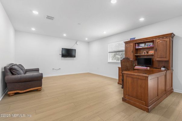 Home Office, Interior, Recessed Lighting, Wood Texture Flooring