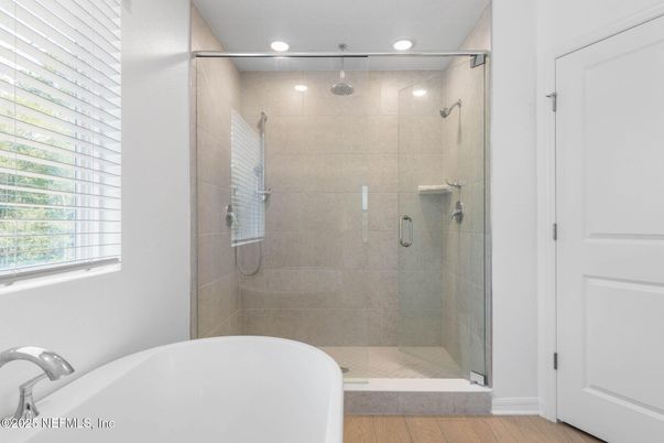Bathroom, Free Standing Baths, Glass Shower, Interior, Recessed Lighting