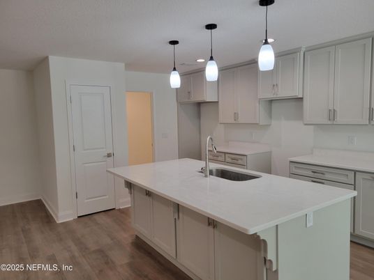 Interior, Kitchen, Pendant Lights, Wood Texture Flooring