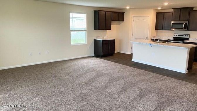 Empty room, Interior, Kitchen, Recessed Lighting, Wood Texture Flooring
