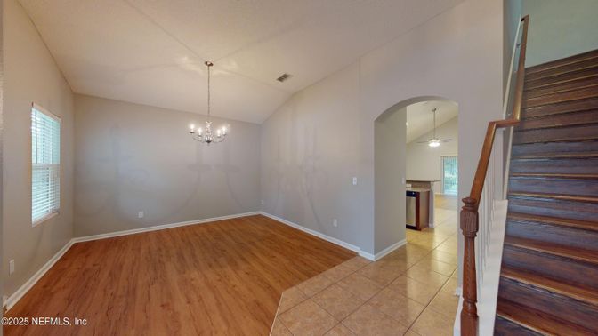 Chandelier, Empty room, Interior, Pendant Lights, Wood Texture Flooring