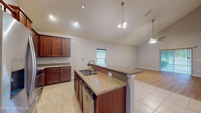 Interior, Kitchen, Pendant Lights, Recessed Lighting, Wood Texture Flooring