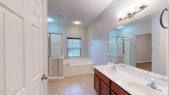 Bathroom, Dual Sink Vanities, Glass Shower, Interior, Recessed Lighting