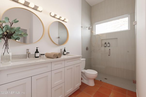 Bathroom, Dual Sink Vanities, Glass Shower, Interior