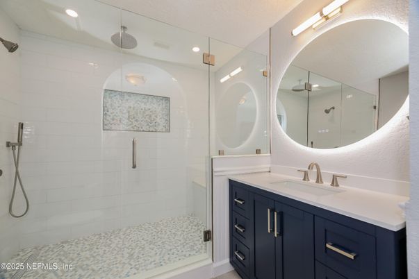 Bathroom, Dual Sink Vanities, Glass Shower, Interior, Recessed Lighting