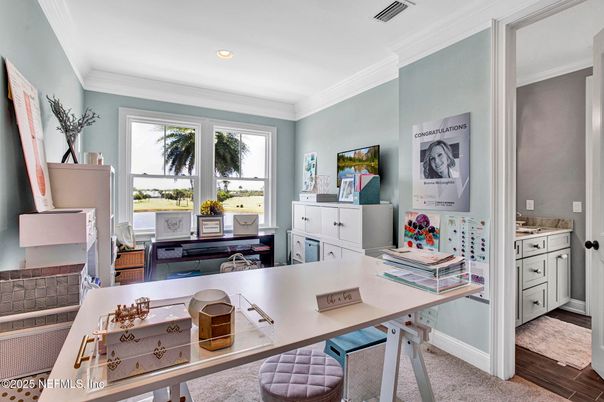 Home Office, Interior, Recessed Lighting, Wood Texture Flooring