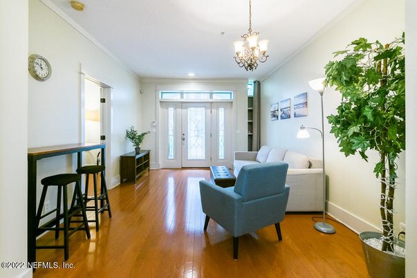 Chandelier, Interior, Living room, Recessed Lighting, Wood Texture Flooring