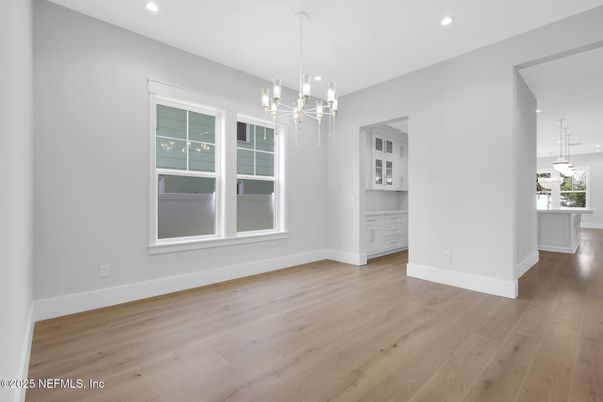 Empty room, Interior, Pendant Lights, Recessed Lighting, Wood Texture Flooring