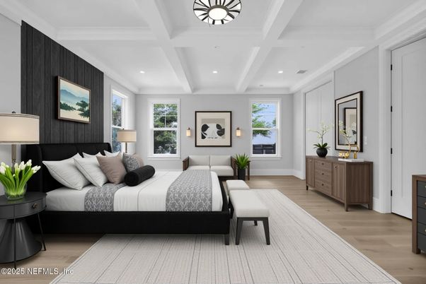 Bedroom, Interior, Recessed Lighting, Wood Texture Flooring