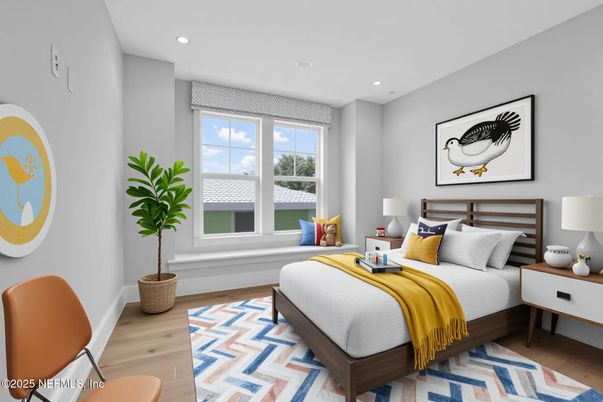 Bedroom, Interior, Recessed Lighting, Wood Texture Flooring