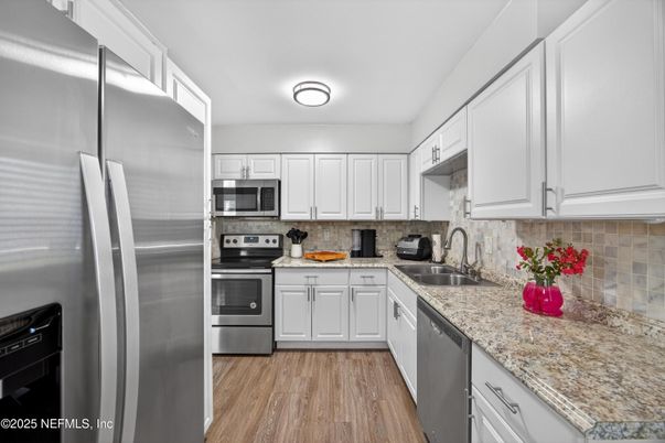 Interior, Kitchen, Stainless Steel Appliances, Wood Texture Flooring