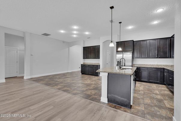 Interior, Kitchen, Pendant Lights, Recessed Lighting, Wood Texture Flooring