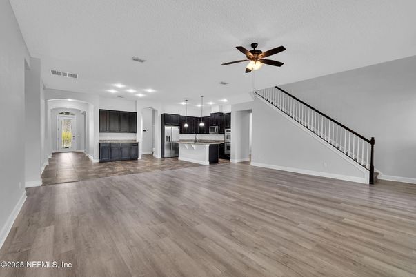 Interior, Kitchen, Pendant Lights, Recessed Lighting, Wood Texture Flooring