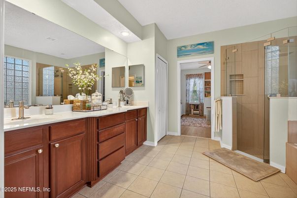 Bathroom, Dual Sink Vanities, Glass Shower, Interior
