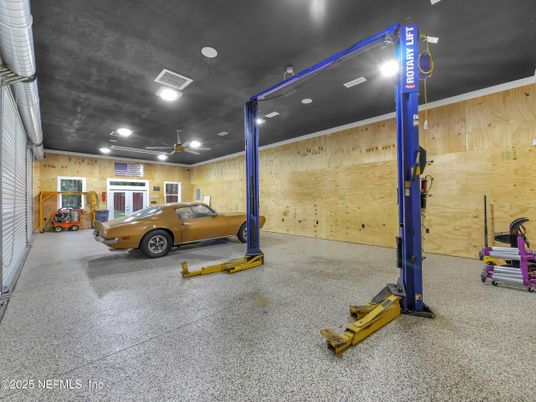 Garage, Interior, Recessed Lighting, Wooden Walls
