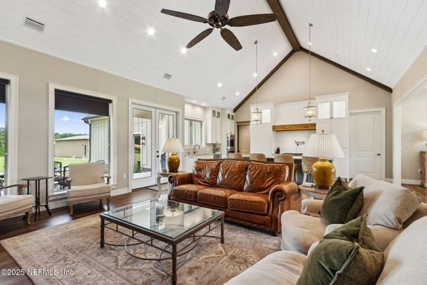 Interior, Kitchen, Living room, Pendant Lights, Recessed Lighting, Wood Texture Flooring