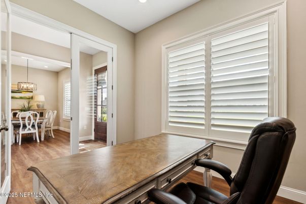 Dining room, Interior, Recessed Lighting, Wood Texture Flooring