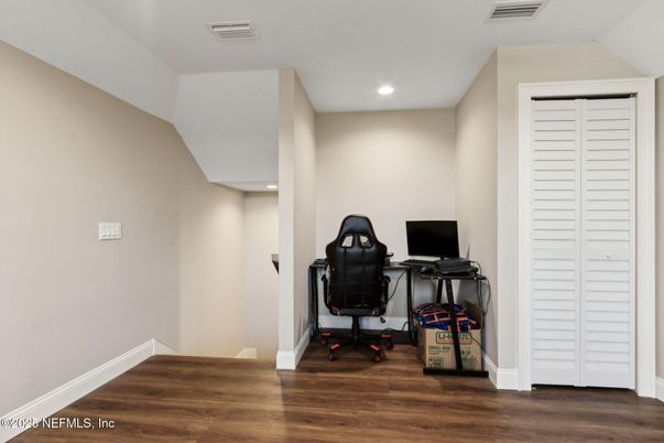 Home Office, Interior, Recessed Lighting, Wood Texture Flooring