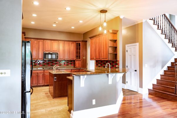 Interior, Kitchen, Pendant Lights, Recessed Lighting, Wood Texture Flooring