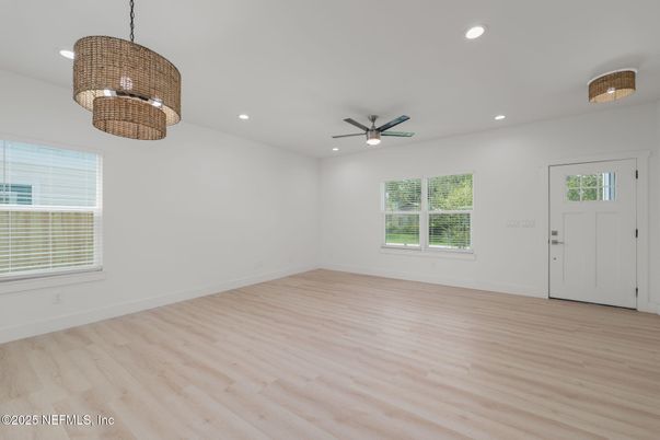 Empty room, Interior, Recessed Lighting, Wood Texture Flooring