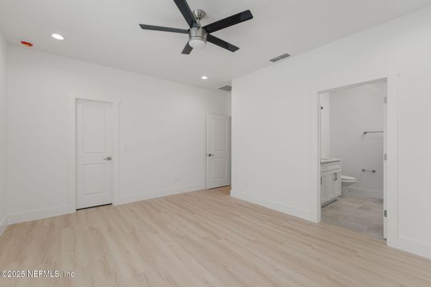 Bathroom, Empty room, Interior, Recessed Lighting, Wood Texture Flooring