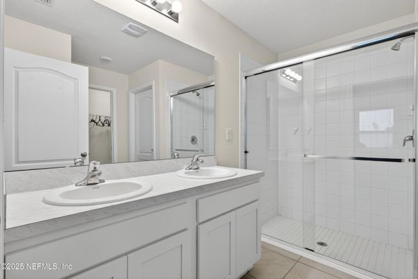 Bathroom, Dual Sink Vanities, Glass Shower, Interior, Tile Countertops