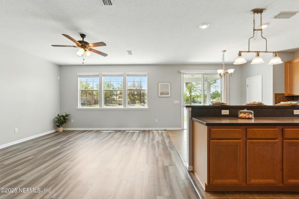 Chandelier, Empty room, Interior, Recessed Lighting, Wood Texture Flooring
