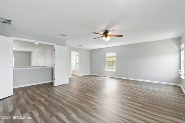 Empty room, Interior, Recessed Lighting, Wood Texture Flooring